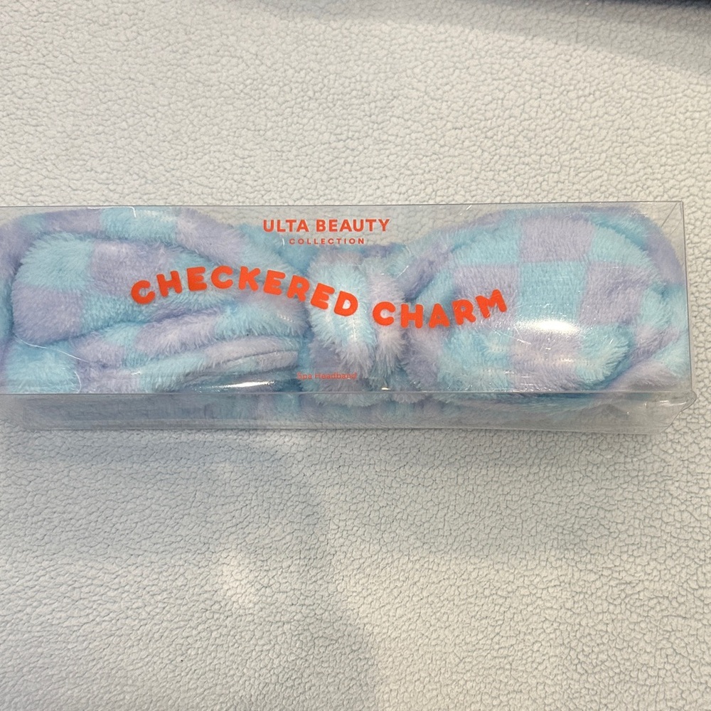 Ulta Beauty Plush Checkered Headband in Lavender and Light Blue